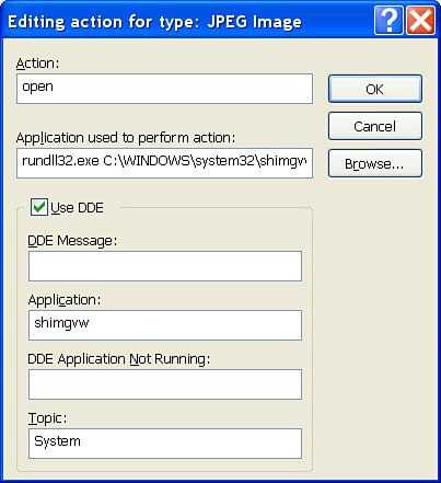 Windows Explorer Editing Action for Type dialog box