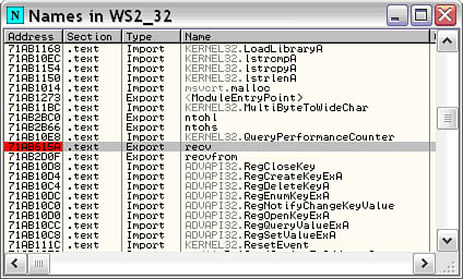 OllyDbg breakpoint on WS2_32.recv()