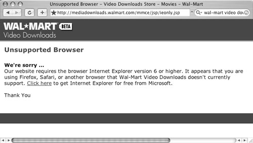 Wal-Mart locks out non-IE users.