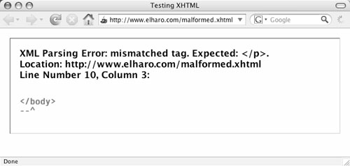 Firefox responding to an error in an XHTML page