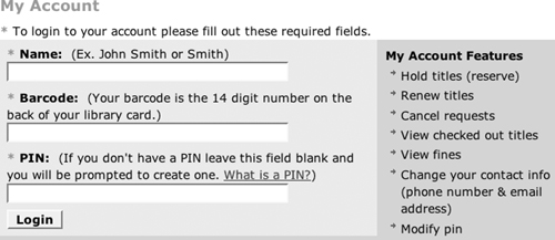 A form that mixes input fields and links