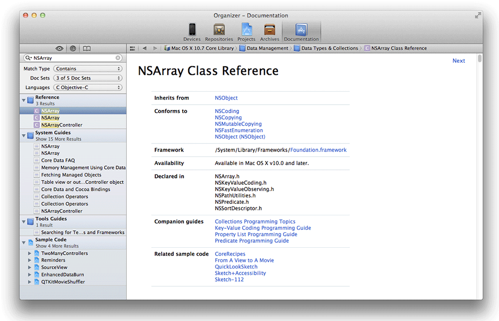 NSArray reference page