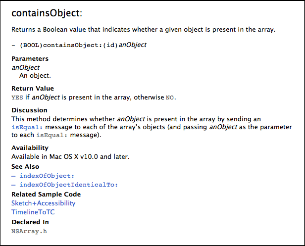 Reference for containsObject: