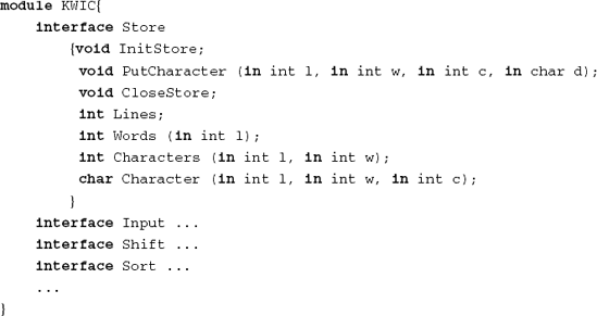 Partial IDL description of a KWIC-index system