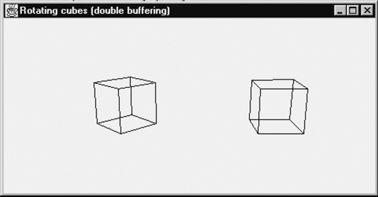 Snapshot of two cubes rotating about vertical axes