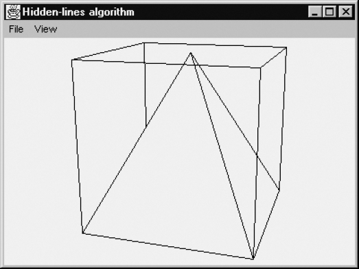 Solid pyramid in wire-frame cube