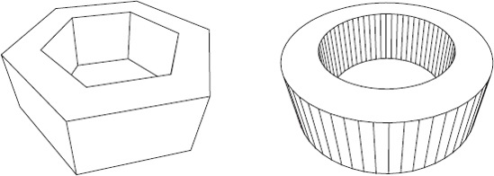 Hollow cylinders with n = 6 (left) and n = 60 (right)