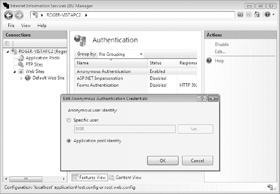 Enabling Web Application pool identity instead of IIS Anonymous User