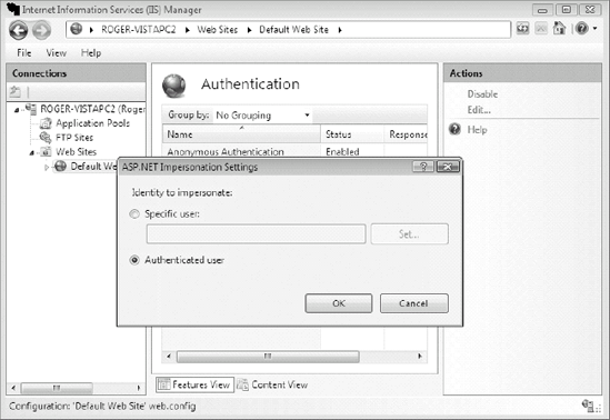 Configuring the ASP.NET Impersonation setting