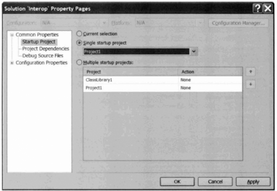 Setting the startup project ofthe Interop solution to the F# project Project1 rather than the C# project ClassLibraryl as a DLL cannot be used to start an application .