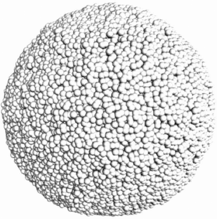 The 50th-nearest neighbour shell from a 105-atom model of amorphous silicon [1] rendered using the F#for Visualization library.