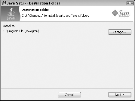 The Java Runtime Environment and Java browser plug-in are installed separately from the JDK. Again, the default values are acceptable for most installations.