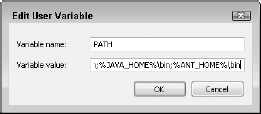 Add %ANT_HOME%in to the PATH environment variable. Separate it from the existing values by using a semicolon.