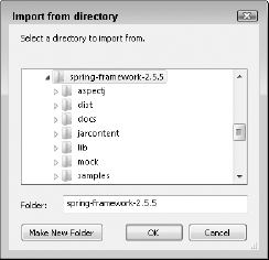 The Import from directory dialog box allows you to choose directories and resources to import into your project.
