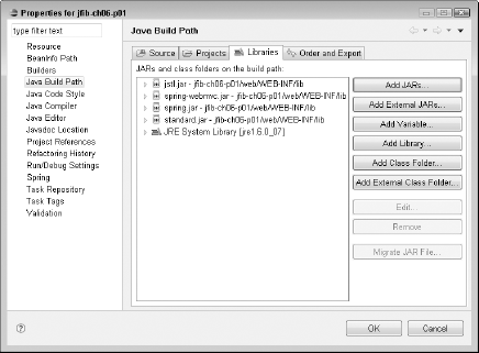 The JAR files now appear in the build library path.