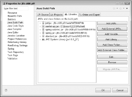 The servlet-api.jar is added to the build library path. The entry shows the full path to the JAR on your computer. This indicates that the JAR file hasn't been copied into the project but instead is referenced externally.