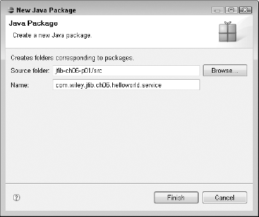 Type the package name in the Name text field of the New Java Package dialog box.