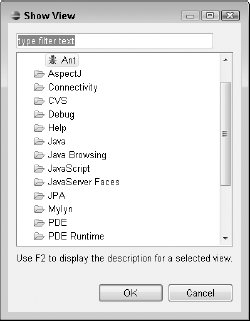 Choose the Ant view in the Show View dialog box.