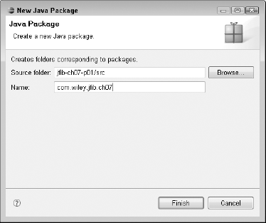 The New Java Package dialog box