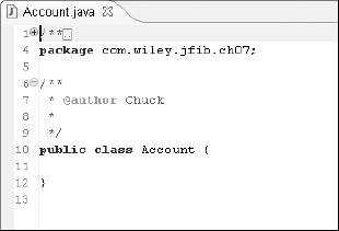 The newly created Java class opens in the editor.