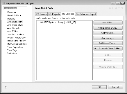 The Properties dialog box with the Libraries tab selected