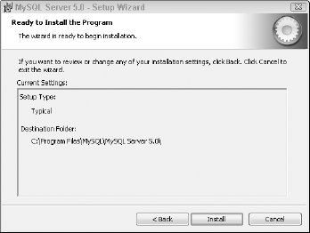 Confirm that the settings on the Ready to Install the Program screen are correct and then click the Install button to begin the installation.