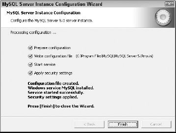 Once the wizard has performed the configuration steps, confirmation of success appears on the wizard screen.