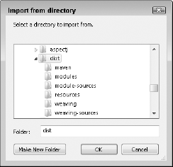 The Import from directory dialog box allows you to choose resources to import into your project from your computer's file system.