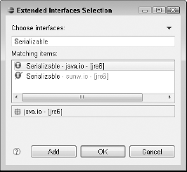 The Extended Interfaces Selection dialog box allows you to choose an interface to extend.