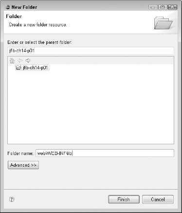 The New Folder dialog box allows you to create new folders to hold files for the Web application.