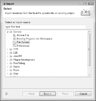 The Import wizard allows you to bring external resources into your project.