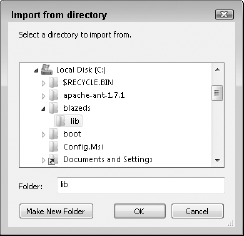 The Import from directory dialog box lets you choose a directory on your file system from which to import resources.