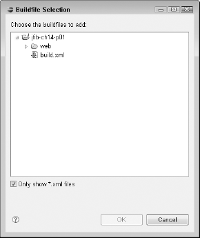 The Buildfile Selection dialog box allows you to choose build files to add to the Ant view.