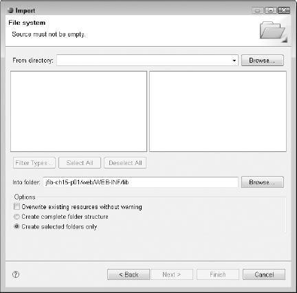 The Import File system dialog box lets you bring resources located on your computer into your project. Resources are copied from their original locations into your project's directory structure.