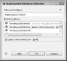 The Implemented Interfaces Selection dialog box