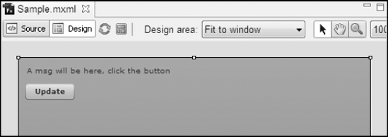 The Label and Button components on the stage in Flex