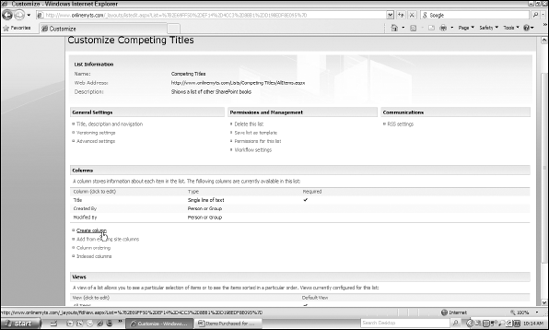 I'm using the Customize page to add columns to a custom Competing Titles list on my SharePoint site.