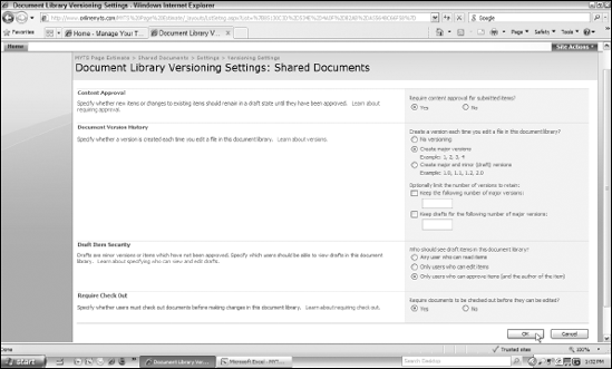 You can modify the versioning settings for the documents added to the Shared Documents library of a document workspace.
