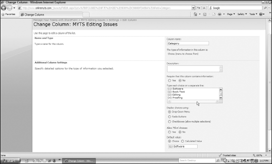 Modify the categories in the Category field of an Issue Tracking list.