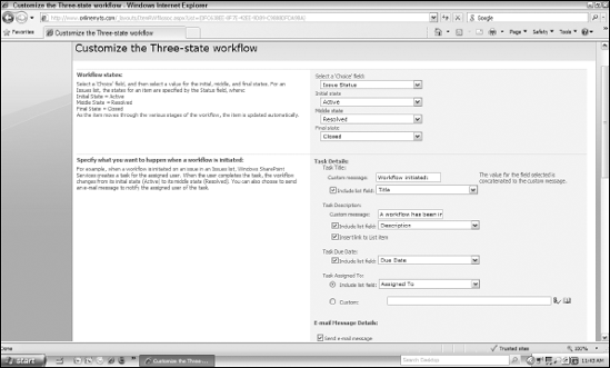 Specifying the actions the new workflow takes when the workflow is initiated.