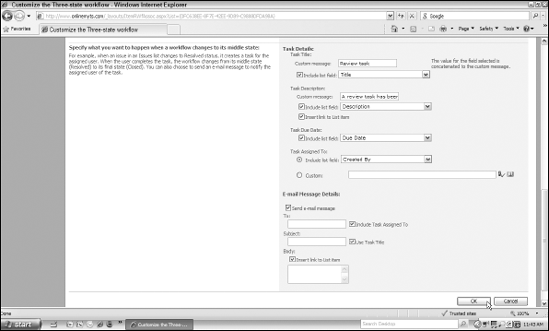 Specifying the actions the new workflow takes when the workflow reaches its middle state.