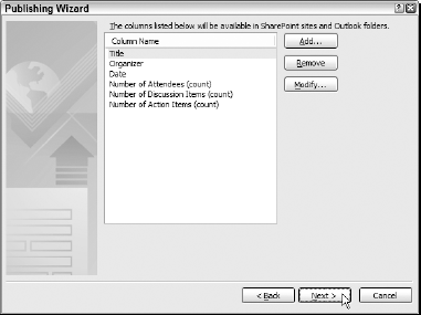 Select the columns to be displayed in the list that will appear in the new form library.