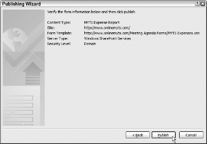 Verify the form template information before publishing it to the SharePoint site.