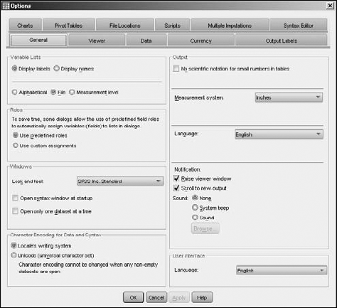 The General options are about the form of output data.