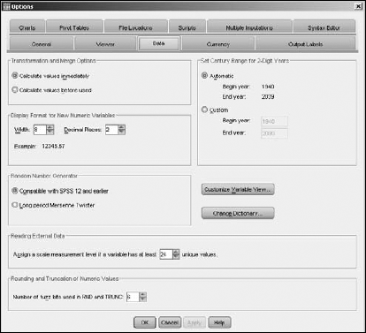 Data handling in SPSS can be varied within the limits of the settings of this tab.