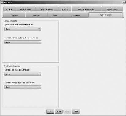 Here you specify whether to include names, labels, or both when you label your data.