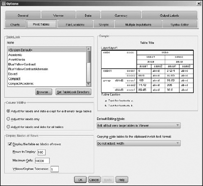 The options you set in this window determine the appearance of a new table.