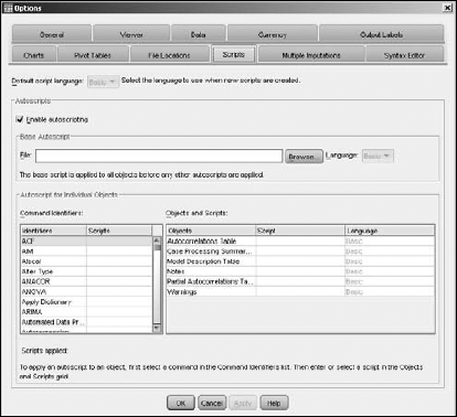 This window configures global procedures and scripts that run automatically.