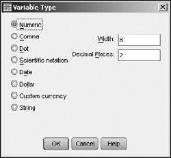 The Variable Type dialog box allows you to specify the type of variable you are defining.