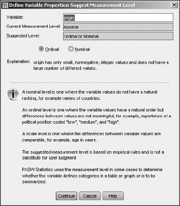 From the pattern of values, SPSS concludes whether you may have chosen the wrong measurement.